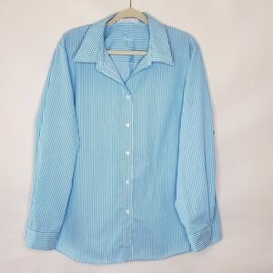 Foxcroft Wrinkle Free Striped Shirt Size 22W Button-up Long Sleeve Spring Top